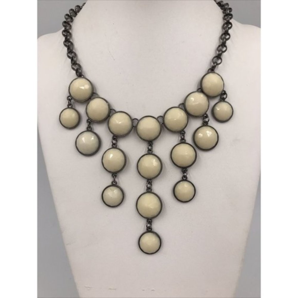 Cream  Connect‎ Four Style Statement Necklace Faceted Drop Dots